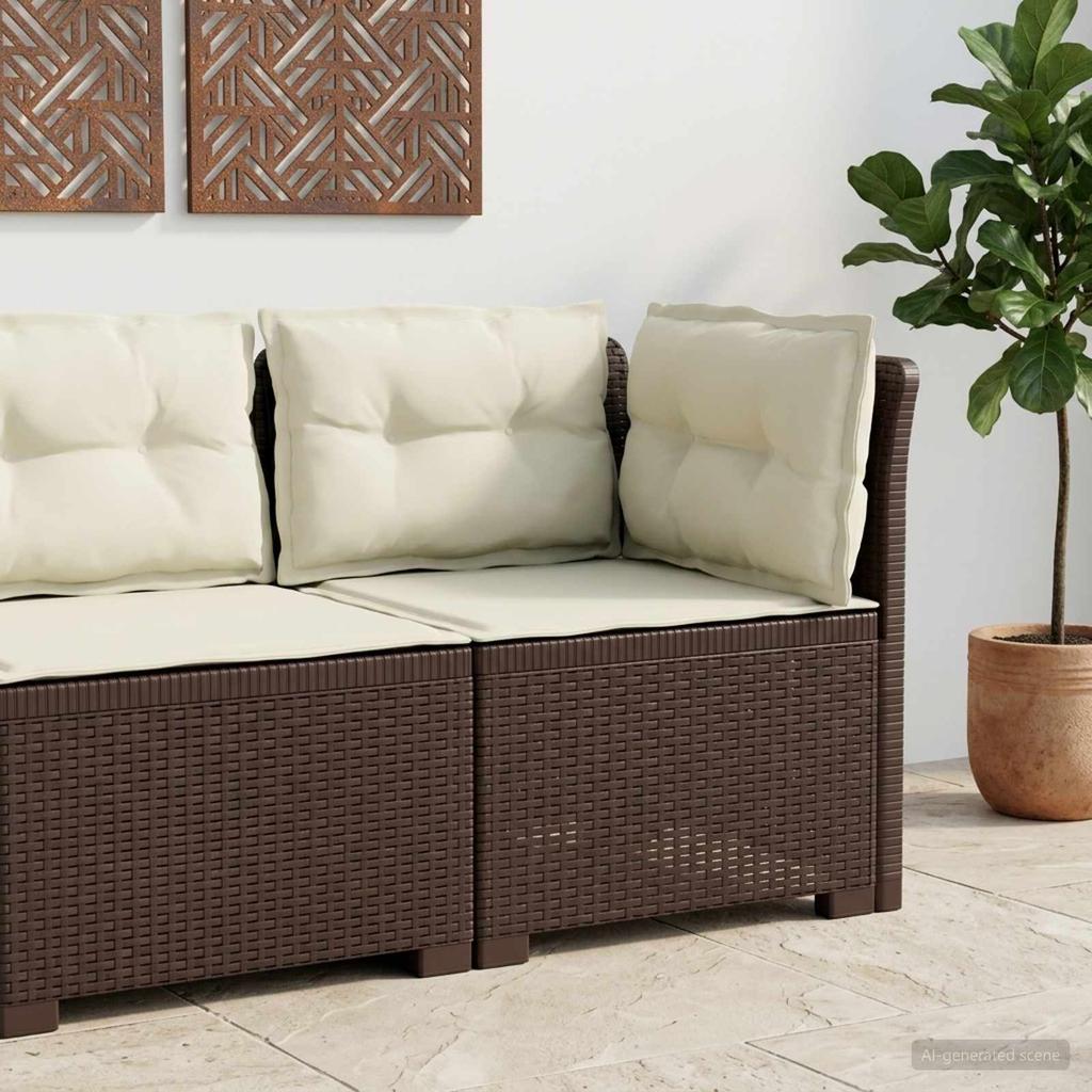 1 Seater Garden Sofa with Cushions Rattan Look PP Brown