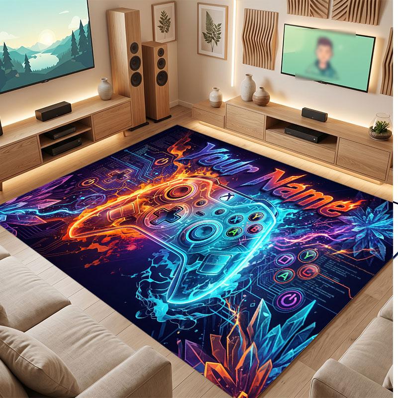Neon Colorful Theme Crystal Velvet Floor Rug Personalized Custom Name Text Warm Carpet Home Decoration