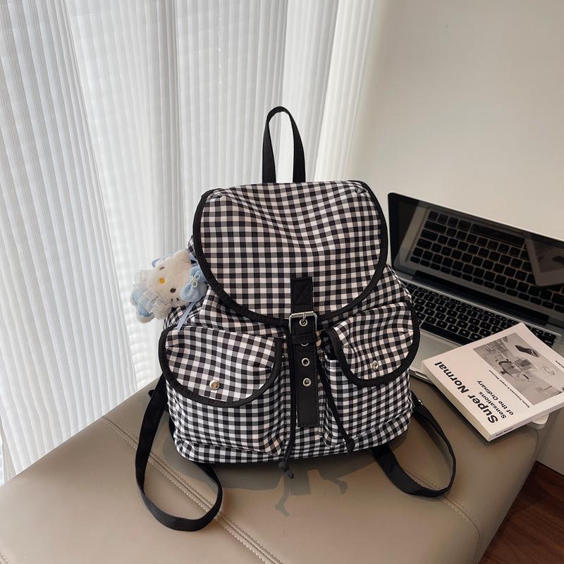 Korean Version of Simple Large-capacity Backpack Bag Women's 2025 New Niche Casual Versatile Plaid Retro Commuter Backpack