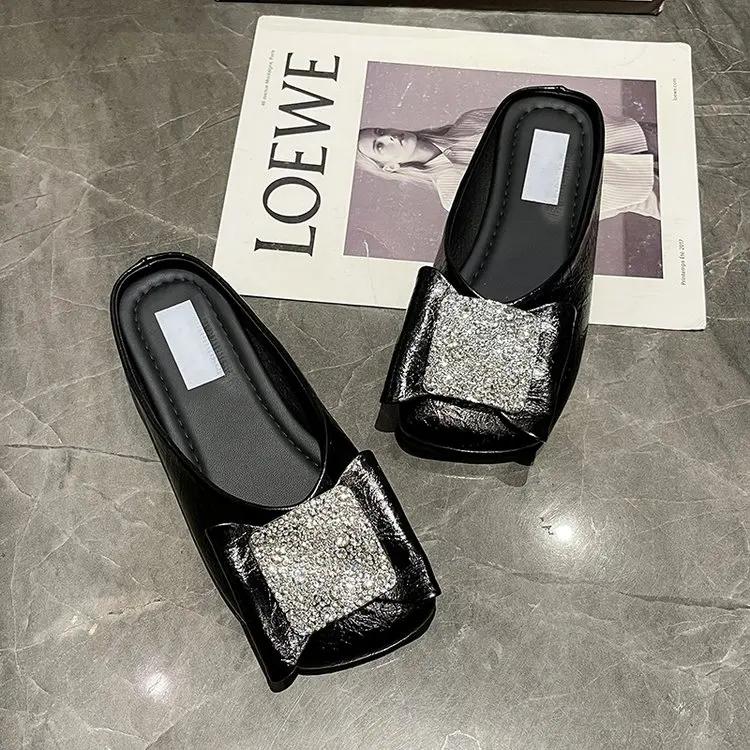 Mode 2025 Frühling Neue Damen-Slipper mit flachem Ausschnitt Frühling Flache Strasssteine mit Rock Flache Damen-Slipper mit flachem Ausschnitt
