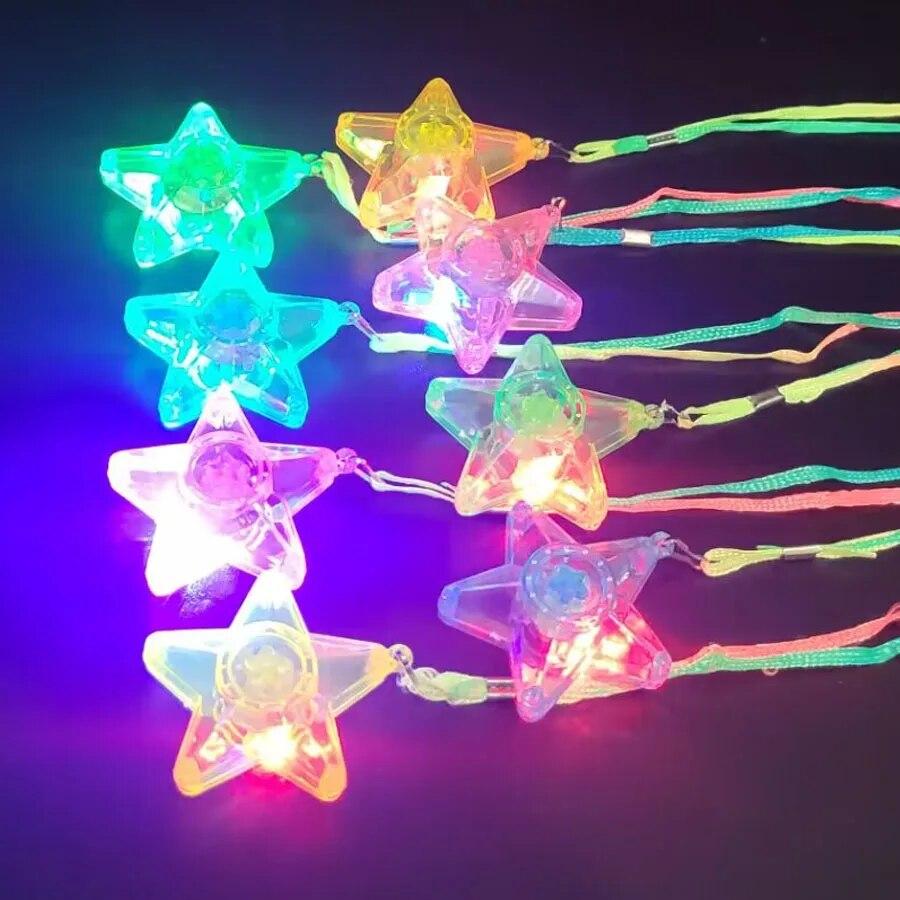 10/20/30/50 pcs Star Heart LED Light Up Necklace Pendants Flashing Glow Luminous Necklace Kids Girls Led Flashing Necklace Party