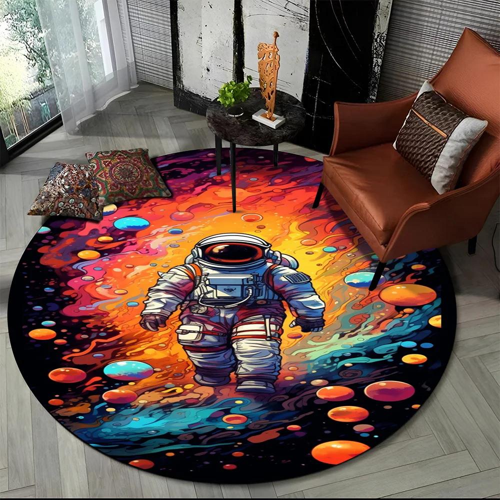 3D Astronaut Space Cartoon Round Carpet Rug for Living Room Bedroom Child Playroom Chair Decor,Pet Area Rug Non-slip Floor Mat