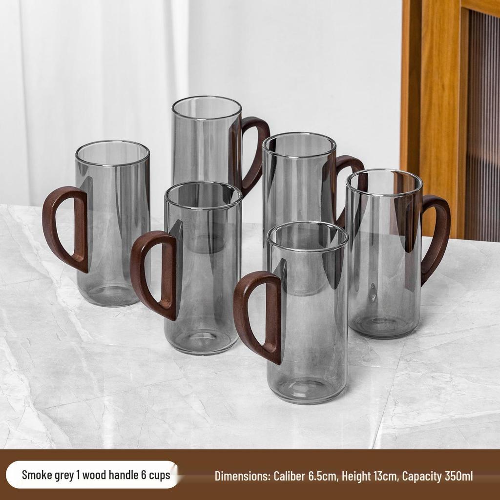High-Temperature Resistant Tea Cup Set: Thickened Borosilicate Glass with Wooden Pistol Grip Handle