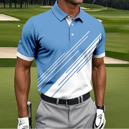 Men's Geometric Pattern Sports Polo Shirt Short Sleeve Polo Shirt Turn-down Collar Shirt