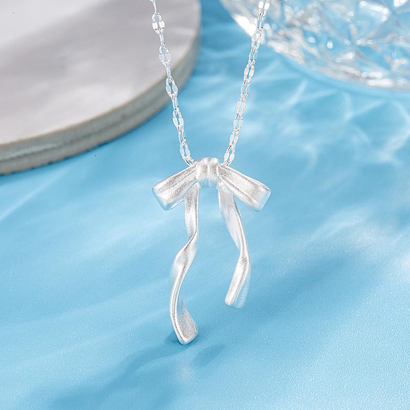

New 925 Silver Bow Necklace Simple Charming Women s Collarbone Chain Choker Birthday Gift for Friends Exquisite Jewelry платиновый