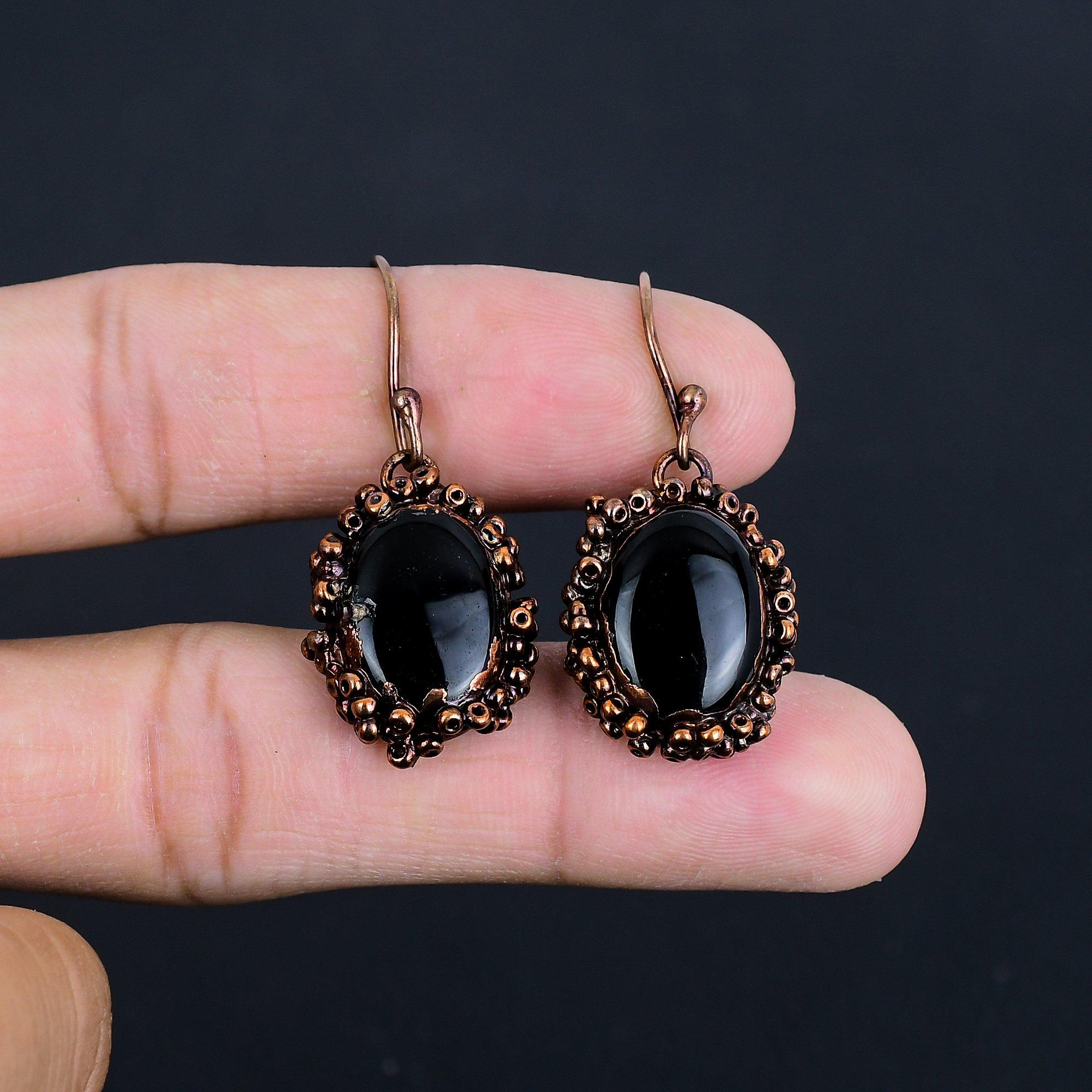 

Black Onyx Copper Electroformed Earrings, Handmade Gemstone Earrings Jewelry, Gifts For Wife Brand New Earrings 2.55 Inches