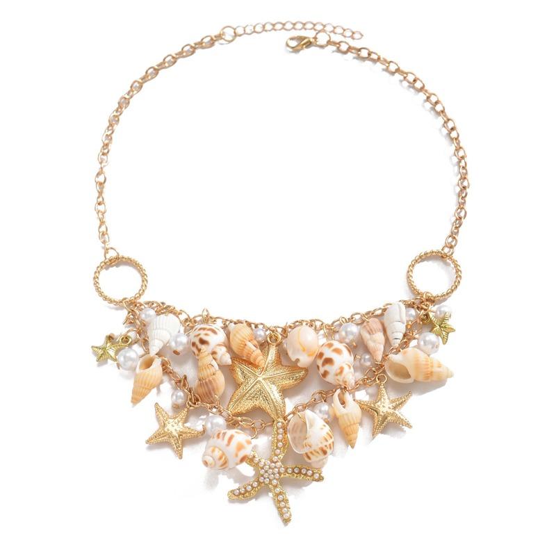 Stacked Shell Necklace, Seaside Necklace, Multi-layer Vacation Starfish Necklace, Personalized Collarbone Chain for Women