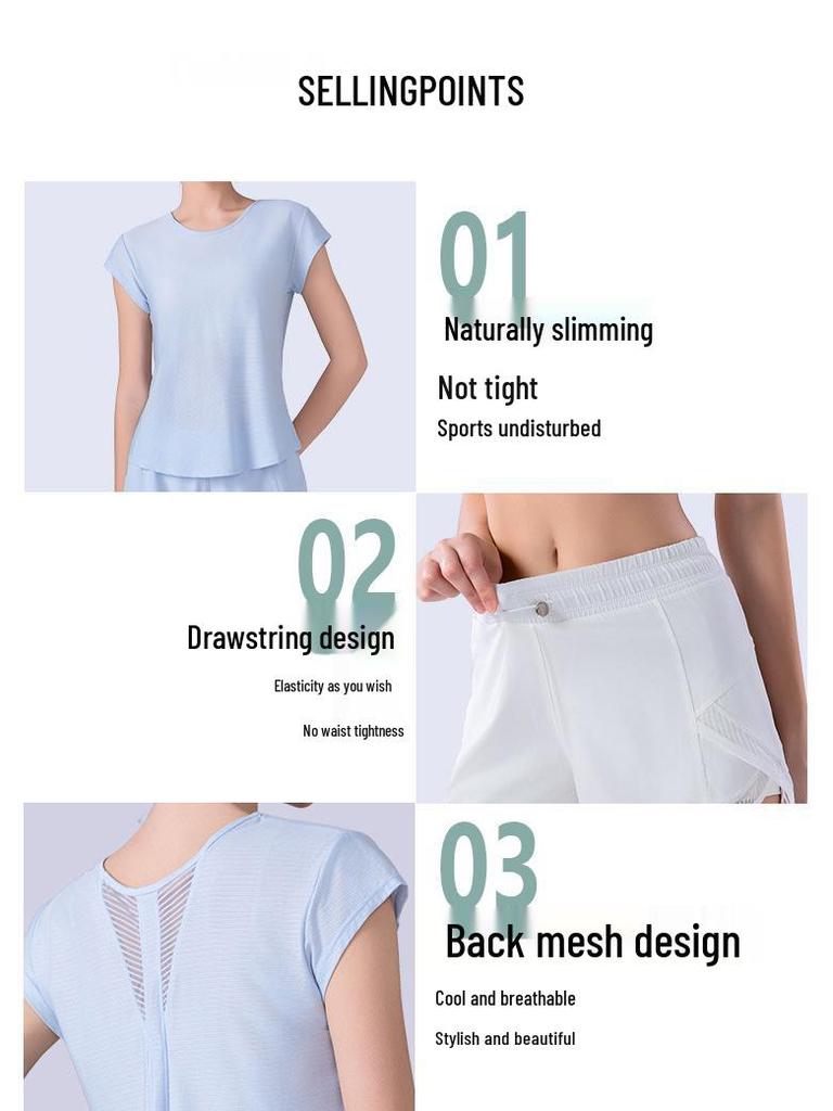 Damen Schnelltrocknendes Yoga & Lauf T-Shirt - Locker, Bequem, Figurschmeichelnd, Atmungsaktiv mit Kurzen Ärmeln für Sommer Fitness