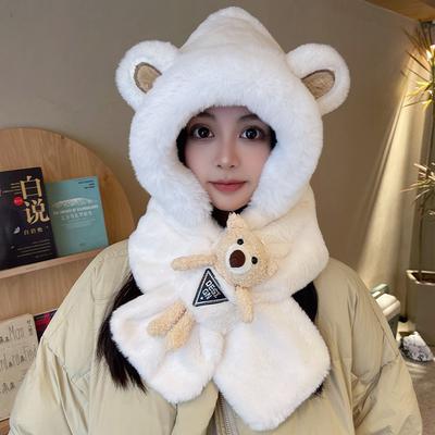 Doll Bear Hat Scarf Integrated Schoolgirl Cute Warm Winter Plush Scarf Cover Ear Protection