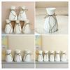 White Faux Ceramic Vase for Living Room Bedroom Kitchen Home Decor Ribbed Design Decorative Flower Holder with Jute Rope Bow for Bouquet Pampas Grass