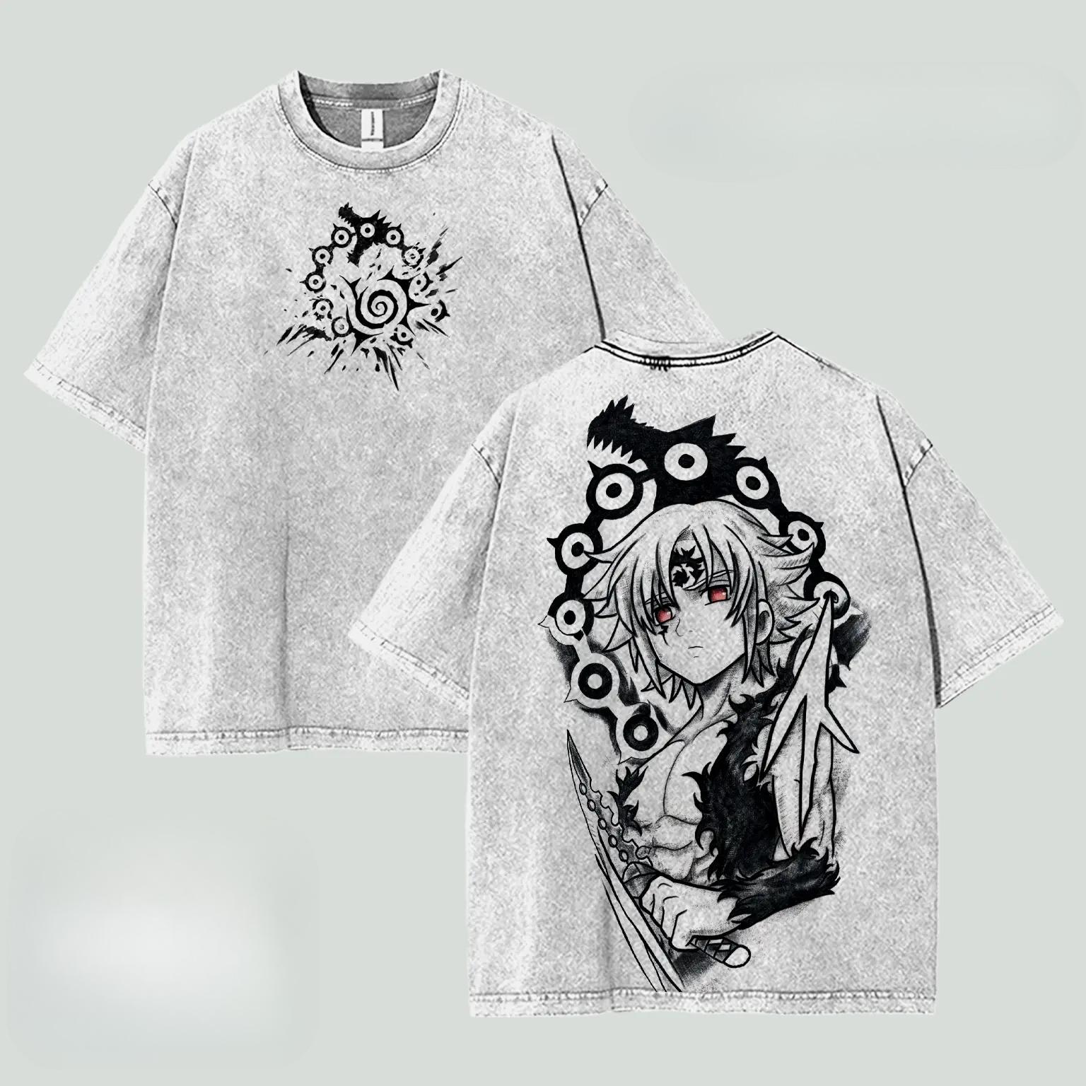 The Seven Deadly Sins Anime T-shirt Meliodas Y2k Washed Oversized T Shirt Summer Short Sleeve Cotton Tee Tops Men s Clothing S серый 1580₽