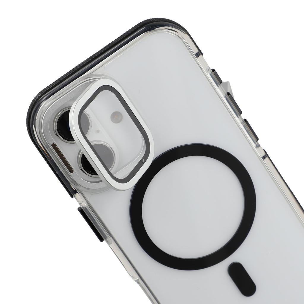 For iPhone 16 Magnetic Case TPU Acrylic Clear Phone Back Cover with Lens Protector Kickstand