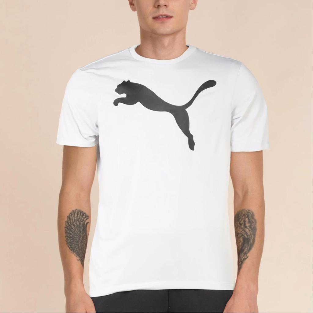 Puma Pánské ležérní tričko s krátkým rukávem a kulatým výstřihem s potiskem velkého loga, bílé 685638-02