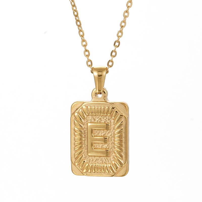 Men's 18K Gold Stainless Steel Square Pendant Necklace with Titanium Steel Uppercase English Letters