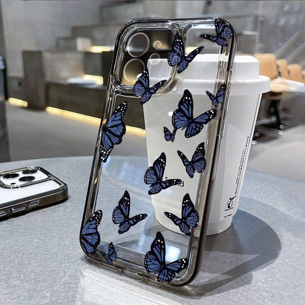 Dark Blue Butterfly for iPhone17promax Apple 16 Mobile Phone Case 14/13 Fine Hole 15 Transparent 12