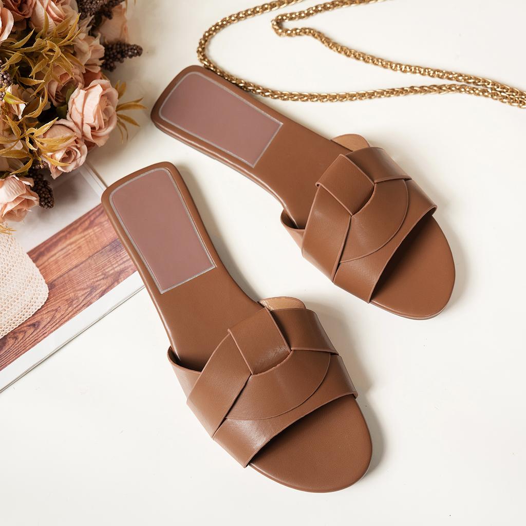 Aphixta Gold Weave Design Women Flat With Slippers Summer Beach Slides Flat Slippers Colorful Bohemian Ladies Shoes