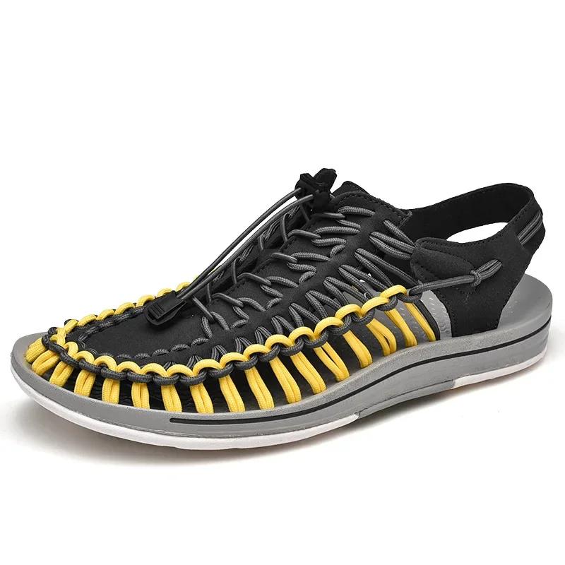 Whoholl Summer Knitted Men Sandals Breathable Casual Shoes for Men Outdoor Beach Sandals Plus Size 35-48 Summer Footwear Man