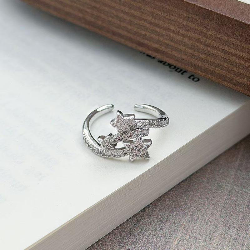 Exquisite Star Row Diamond Zircon Ring For Women, Stacked Wearing Personalized Fashion And Advanced Sense, Opening Adjustable Index Finger Ring