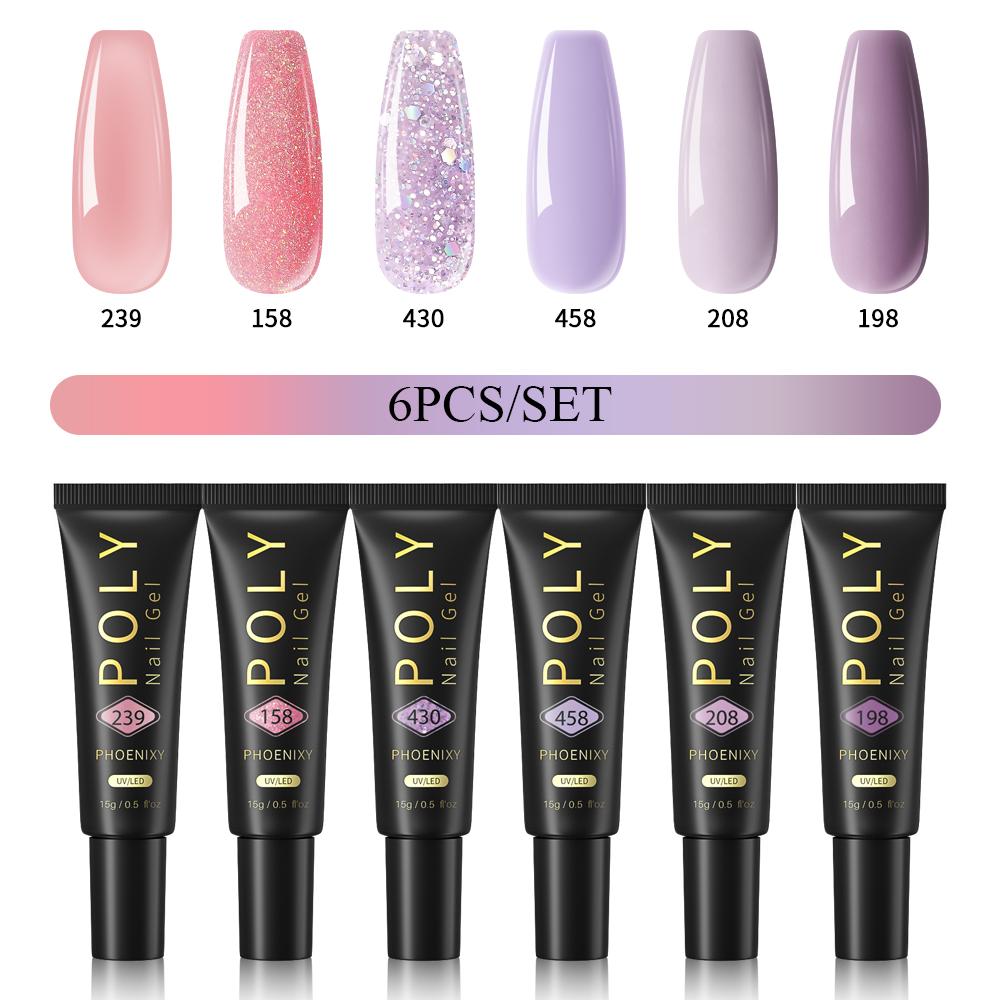 

PHOENIXY 15 мл поли гель для ногтей маникюрный набор для наращивания пальцев акриловый гель нужна УФ светодиодная лампа для ногтей DIY салон нейл-арта для дома 6pcs set 04