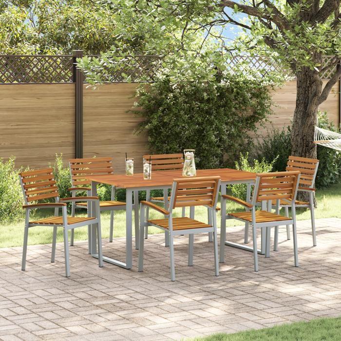 VidaXL Ensemble de salle à manger de jardin 7 pièces en bois d'acacia massif et métal 3284346