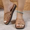 Leisure Fashion Slippers for Women Slides Beach Flat Low Heels Shoes for Women Solid Leather Platform Summer Shoes Plus Size