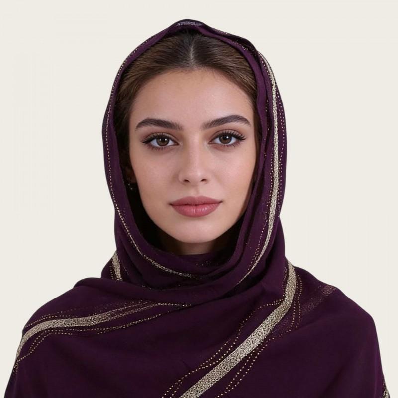 Womens Lightweight Chiffon Scarf With Pearl Embellishment Ethnic Print Wrap Shawl UV Protection Cover Head Accessory Daily Wear Travel