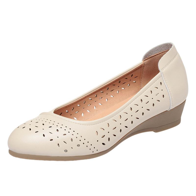 Soft Sole Mother Shoes Summer Hole Sandals Soft Leather Comfortable Leather Shoes Breathable Single Shoes Middle-Aged Elderly