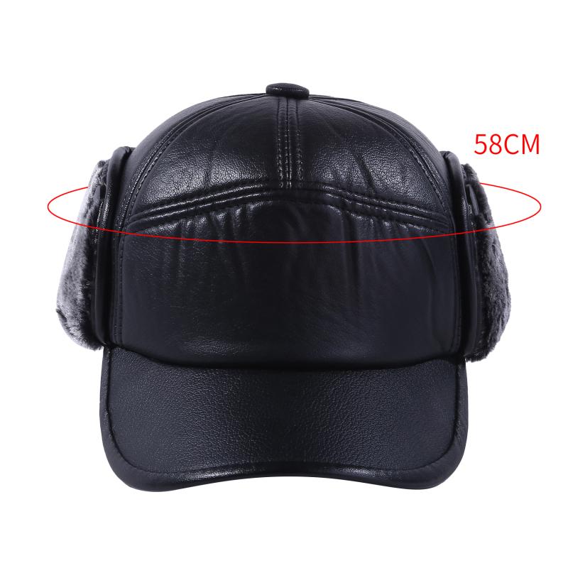 Winter Men's Leather Hat Thicken Leather Sheepskin Baseball Caps With Ears Warm Snapback Dad's Hats Sombrero De Cuero Del Hombre
