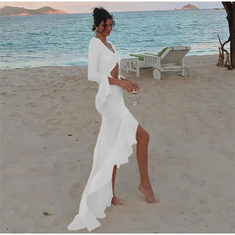 Сексуальное длинное платье с глубоким V-образным вырезом для женщин — фото 4
