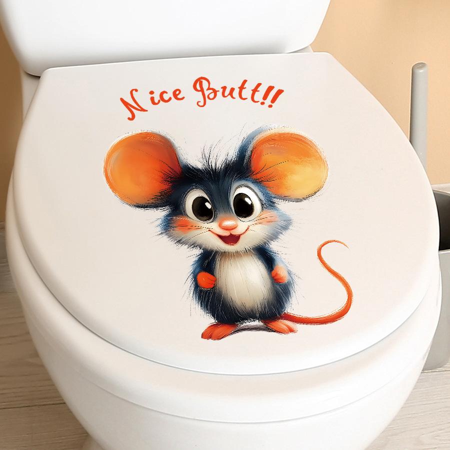 Cute Cartoon Mouse Creative Toilet Stickers, Self-Adhesive Decor for Bathroom Toilet Lid and Tank Decoration