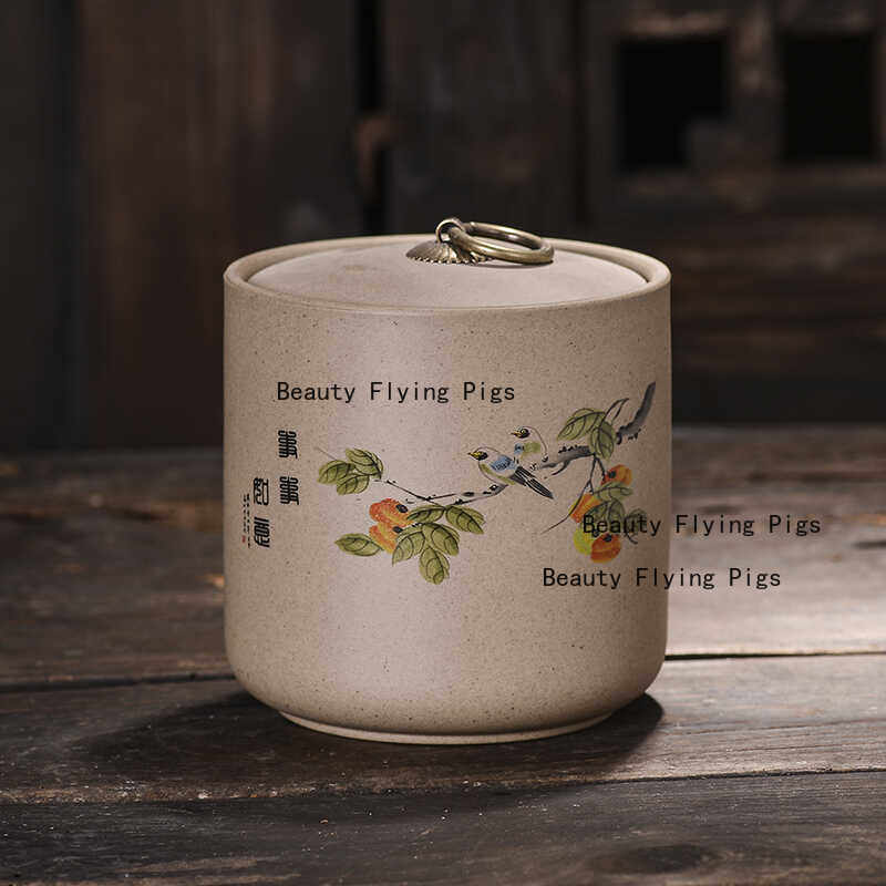 Coarse Pottery Tea Jar Flower Tea Jar with Lid Household Medicine Powder Jar Facial Mask Powder Can Tea Ceremony Accessories