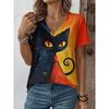 Women's Flower V-neck Short Sleeved T-shirt Fashionable Loose T-shirt