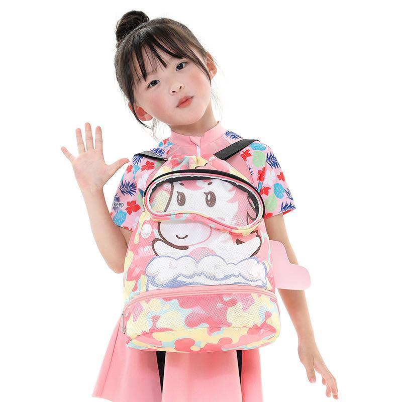 Kids' Waterproof Cartoon Backpack: Double-Layer, Wet & Dry Separation, Ideal for Swimming and School.