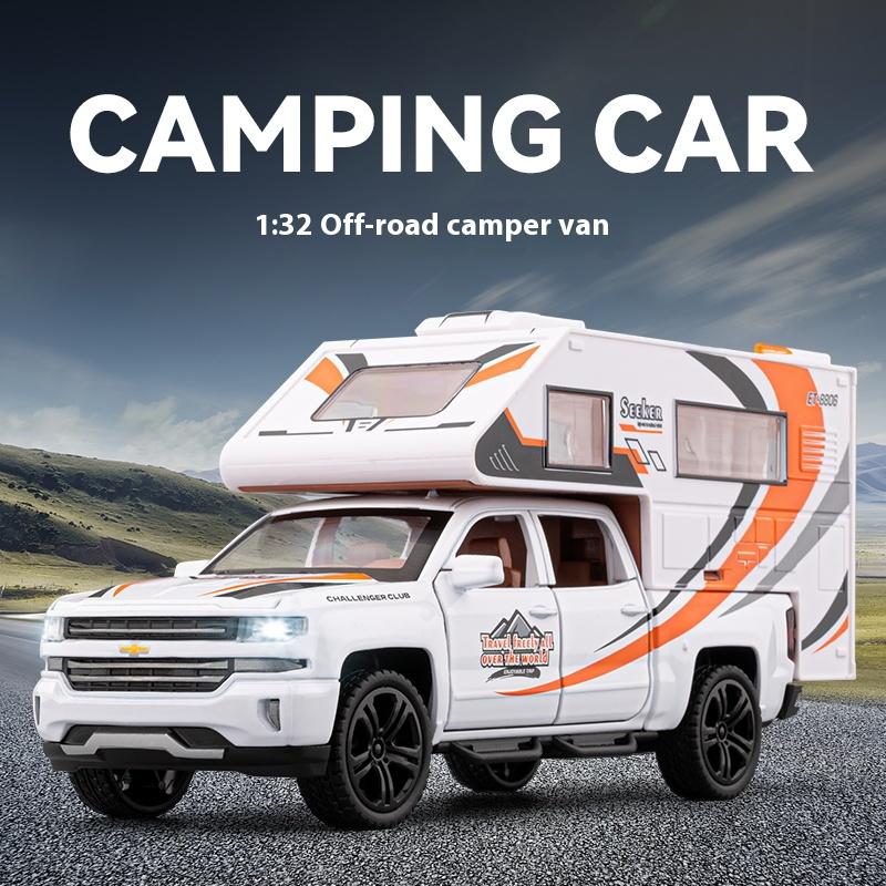 1/32 Chevrolet Off-road Camper Model Metal Die Cast Children's Toy Car Simulation Sound and Light Pull Back Boy Holiday Gift