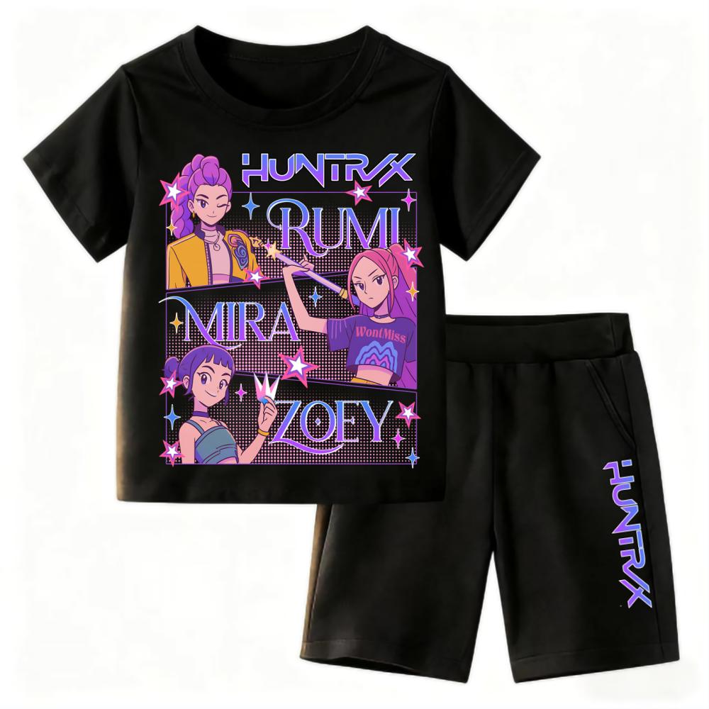 Demone Hunter Baby Pajamas Set Cute Anime Print Harajuku Sleepwear Thin Short Sleeve Shorts Kids Kawaii Clothes