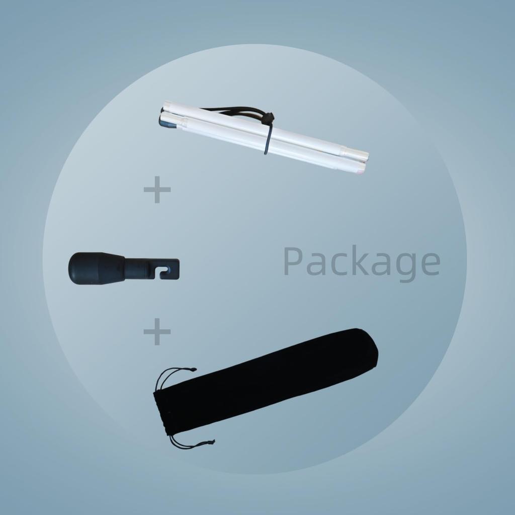 Aluminum Four-Section Folding White Cane with Two Tips for the Visually Impaired and Blind (Black Grip, 130 cm)