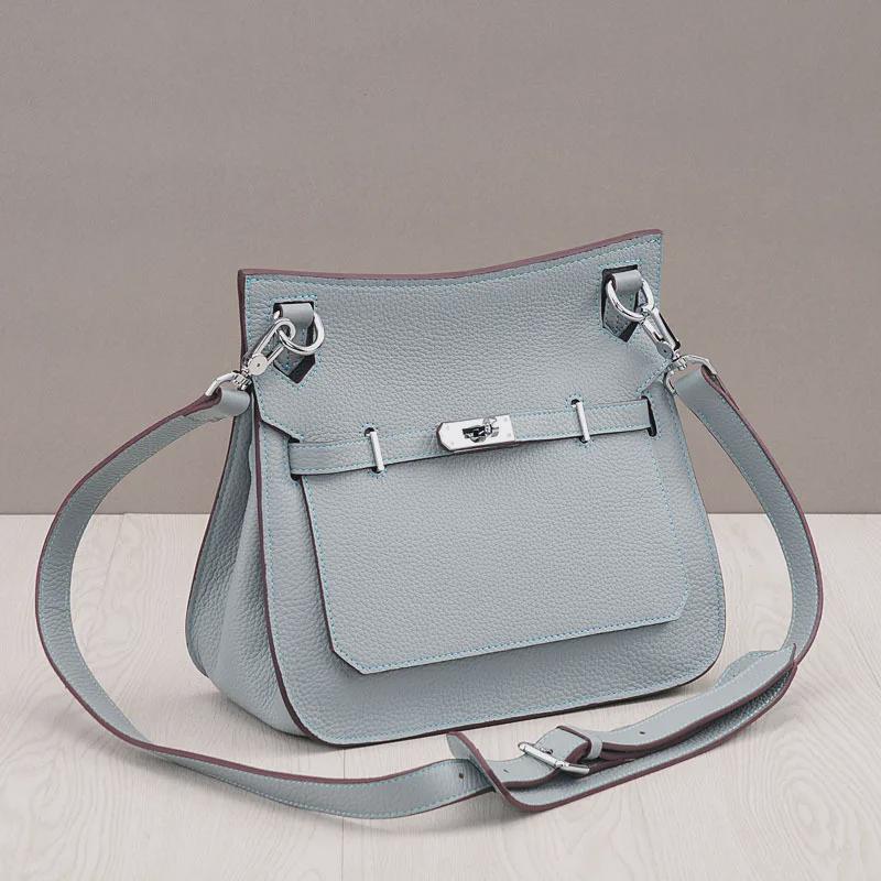 Leder Platinum Lock Tasche - Rindsleder mit Lychee-Narbenmuster Schulter- & Messenger-Stil