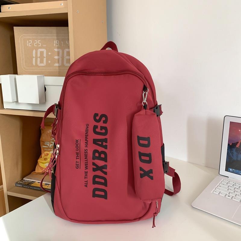Men Lightweight Backpack Letter Print Student Schoolbag Women Large Capacity Campus Backpack with Pen Bag