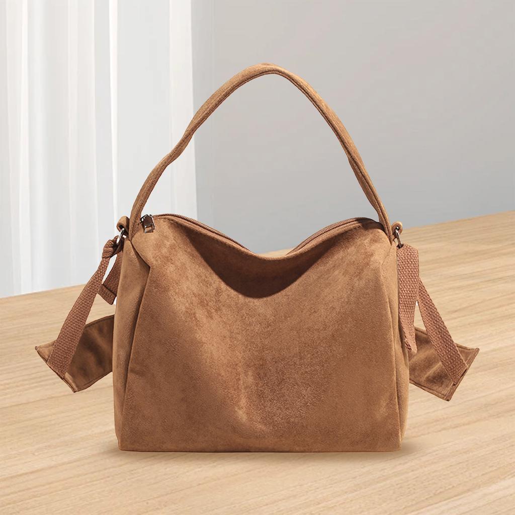 Retro Faux Suede Shoulder Bags Solid Color Tote Handbags Chic Casual Commuting Bag Large for Women Ladies Work Travel Commuting