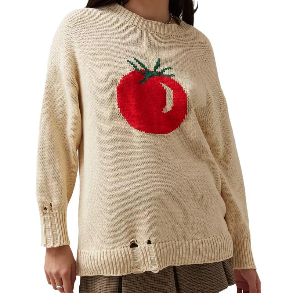 Women's 2024 Autumn/Winter Round Neck Woolen Sweater - Loose Knitwear, Long Sleeve
