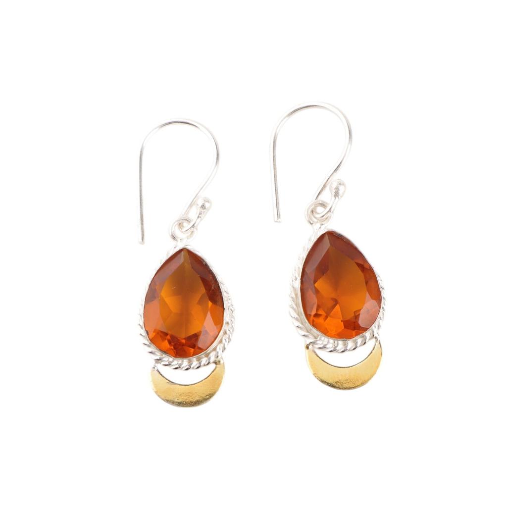 Citrine Gemstone 925 Sterling Silver Handcrafted Jewelry Designer Earrings 1.5" EE-162-2