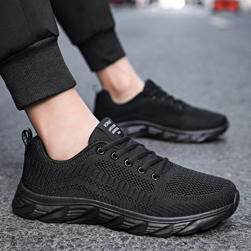 Black brand men's shoes mesh breathable sports shoes soft sole light running shoes men's thick sole comfortable casual travel shoes