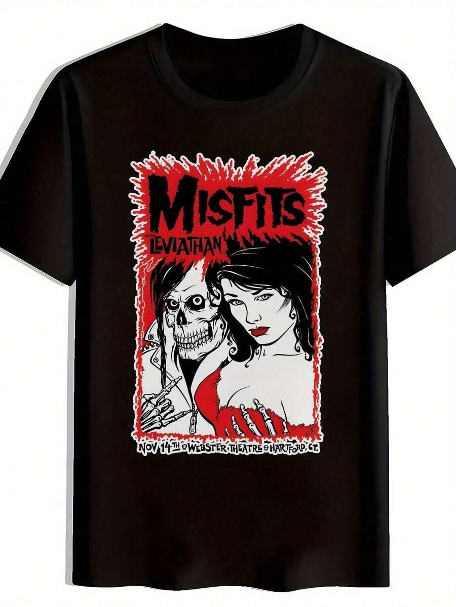 Y2k TShirt Misfits Halloween Graphic TShirt Black ShortSleeved RoundNeck TShirt For Unisex With S
