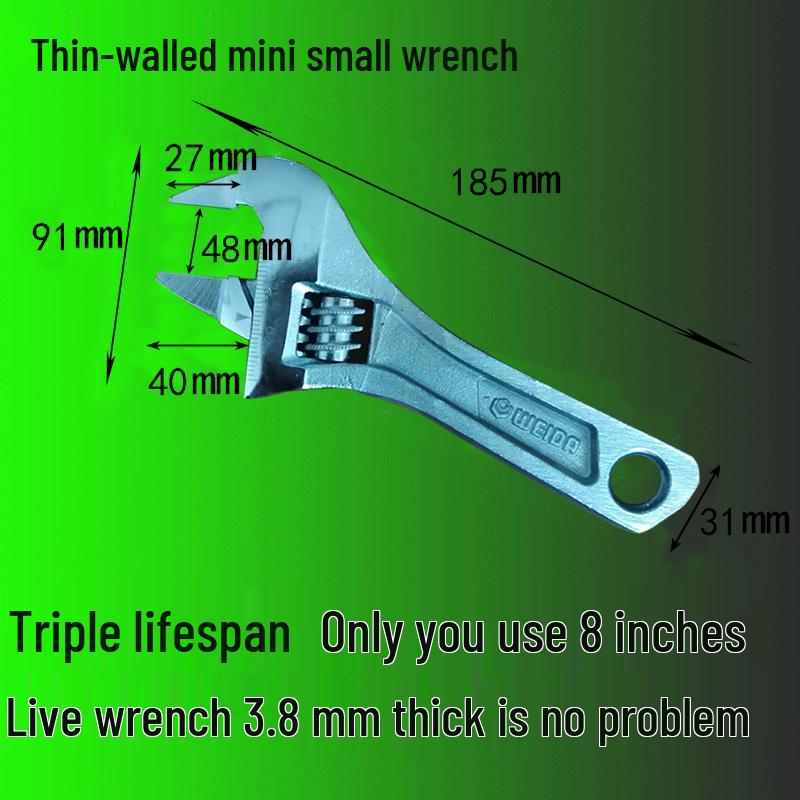 Thin Large Opening Adjustable Wrench for Bathroom & Heating, Multi-functional Small Tool