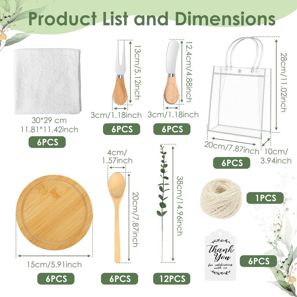 55Pcs Baby Shower Cheese Prizes for Game Winners Bamboo Cheese Board Spoon Fork Butter Spreaders Present Bags for Wedding Party