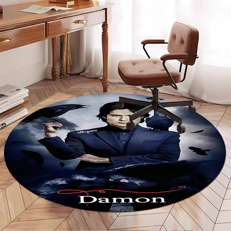 Damon Salvatore Pattern Round Rug, Indoor/Outdoor Mat, for Picnic, Gameroom, Bedroom, Office, Living Room, Home Decor Carpet, Birthday Gift