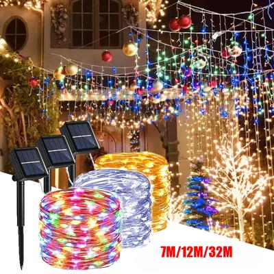 LED Solární Víla Solární Světlo Vodotěsné Měděný Drát Řetězová Světla Vánoční Párty Girlanda Lampa na Solární Napájení Venkovní Zahrada Svatba
