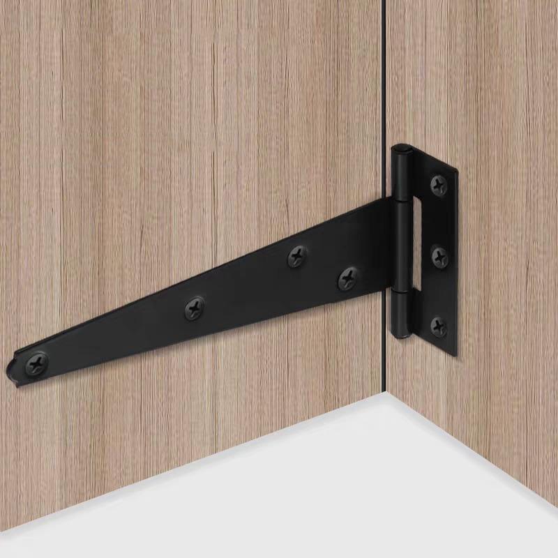 1/6set Steel T Shape Hinge Iron Triangle Hinge Rustproof Heavy Duty Furniture Hardware Black Home Door Gate Cabinet Hinges
