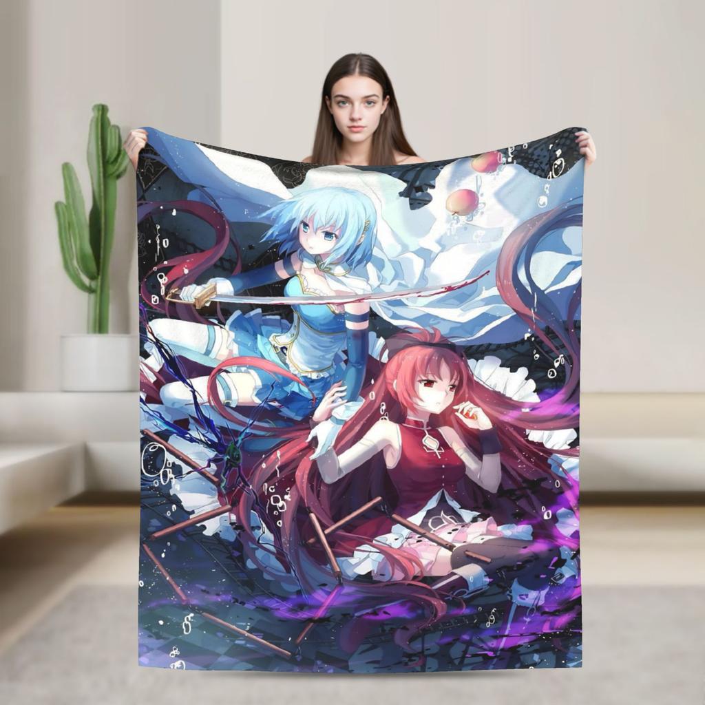 Anime Puella Magi Madoka Magica Flannel Blanket Comic Novelty Throw Blanket for Home 150*125cm Bedspread