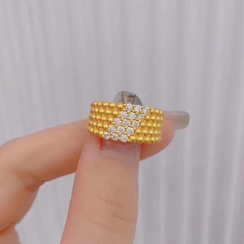 

Luo Xi Temple 2023 European & American Gold-Plated 925 Sterling Silver Beaded Diamond Ring Size 6